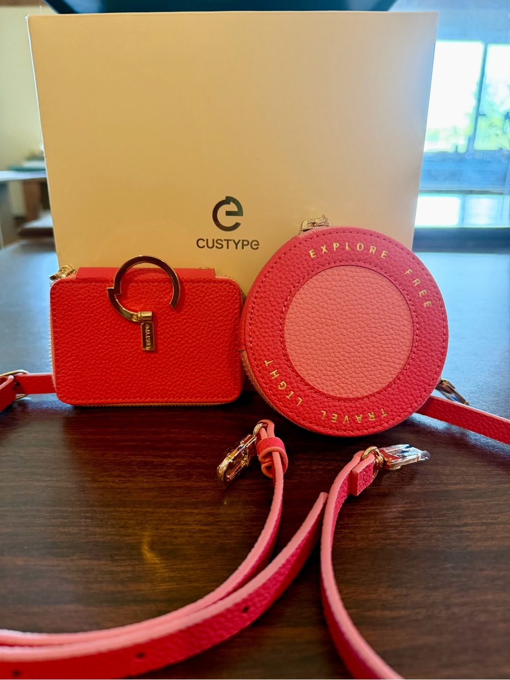 Pink Travel Light Round Crossbody and Mini Pouch Set
